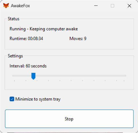 AwakeFox interface screenshot
