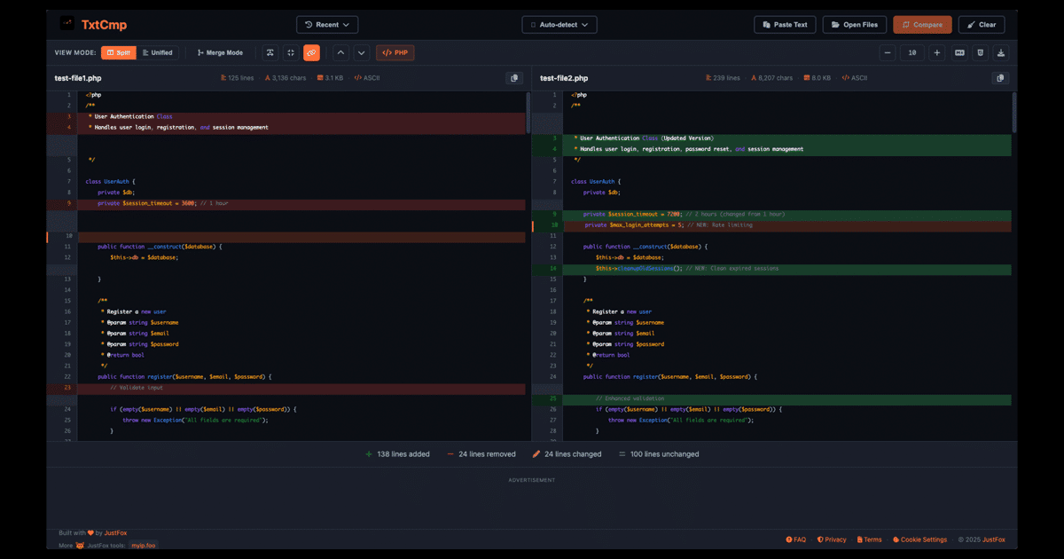 TxtCmp.com interface screenshot